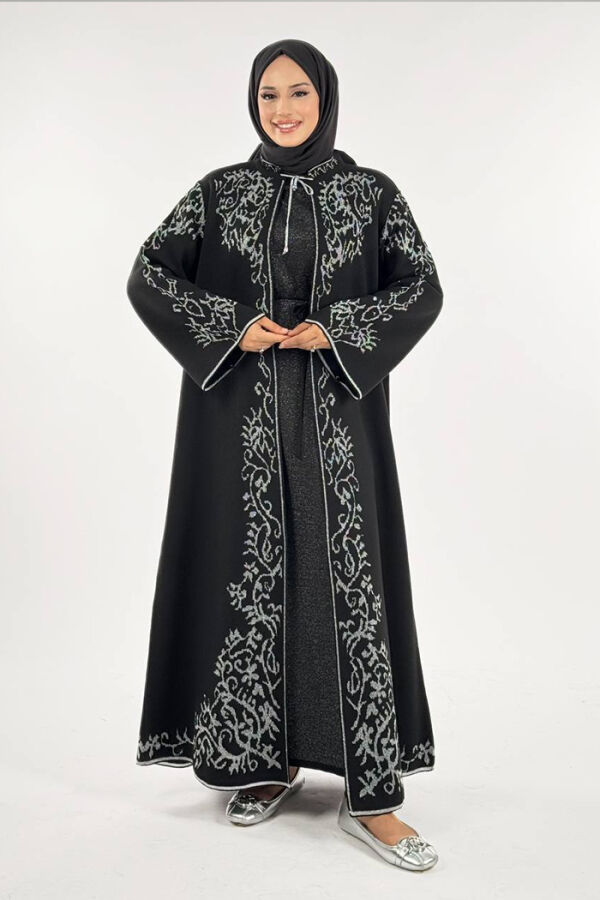 Simli Desenli Hırka 18303 Siyah-Gümüş - 1