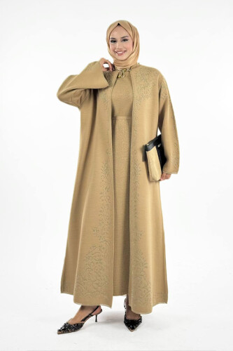 Simli Desenli Hırka 18303 Taba - Bym Fashion