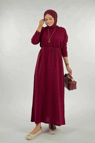 Simli Triko Elbise 18315 Bordo 