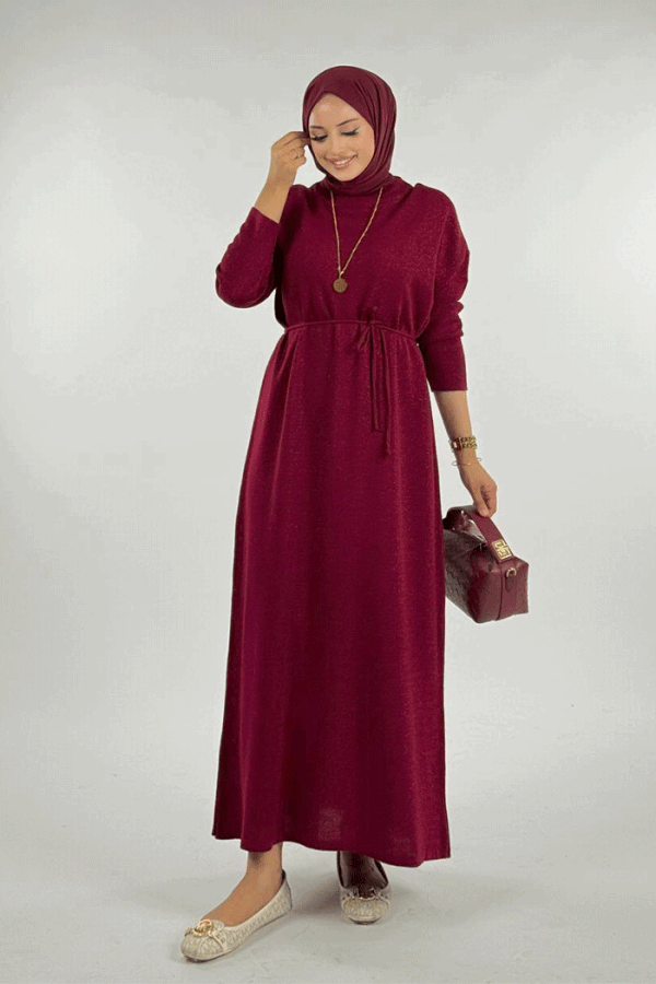 Simli Triko Elbise 18315 Bordo - 1