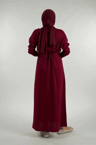 Simli Triko Elbise 18315 Bordo - 2