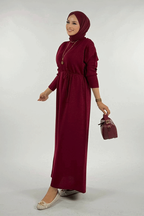 Simli Triko Elbise 18315 Bordo - 3