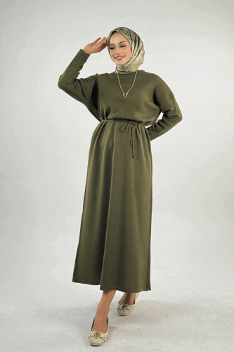 Simli Triko Elbise 18315 Haki - Bym Fashion