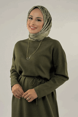 Simli Triko Elbise 18315 Haki - 3