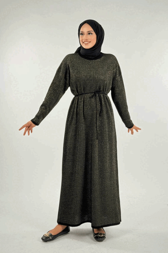 Simli Triko Elbise 18315 Siyah-Gold - Bym Fashion