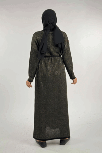Simli Triko Elbise 18315 Siyah-Gold - 2