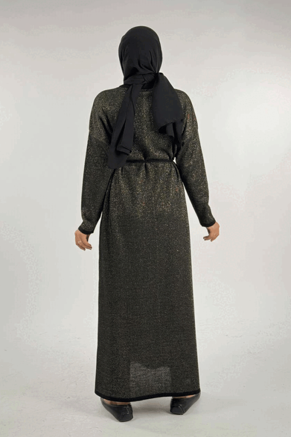 Simli Triko Elbise 18315 Siyah-Gold - 2
