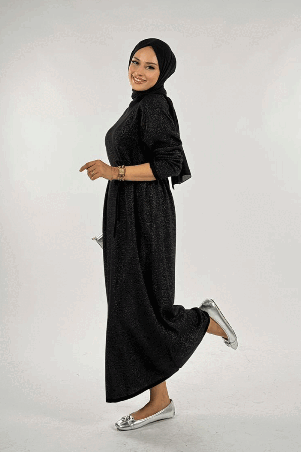 Simli Triko Elbise 18315 Siyah - 3