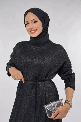 Simli Triko Elbise 18315 Siyah - 4