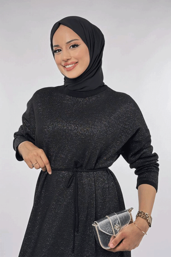 Simli Triko Elbise 18315 Siyah - 4