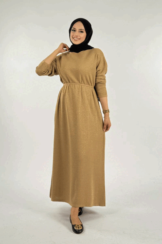 Simli Triko Elbise 18315 Taba - Bym Fashion