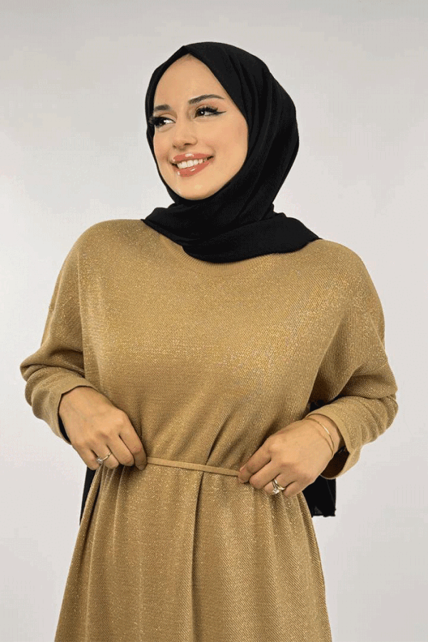 Simli Triko Elbise 18315 Taba - 4