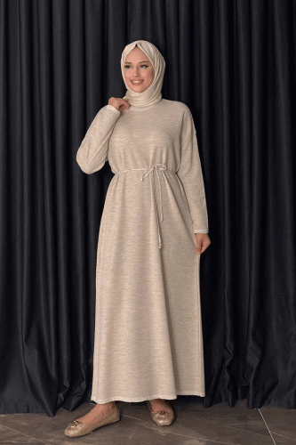Simli Triko Elbise 18315 Taş - Bym Fashion
