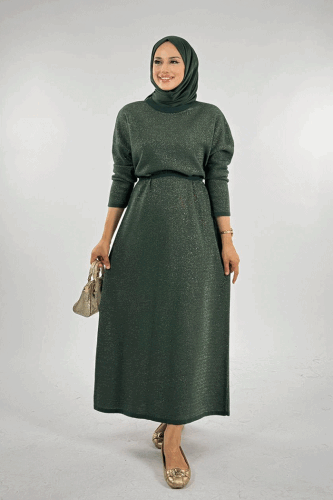 Simli Triko Elbise 18315 Zümrüt - Bym Fashion