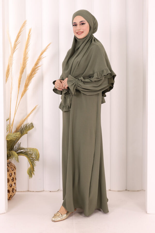 Sufleli Namaz Elbisesi 6034 Haki - 3