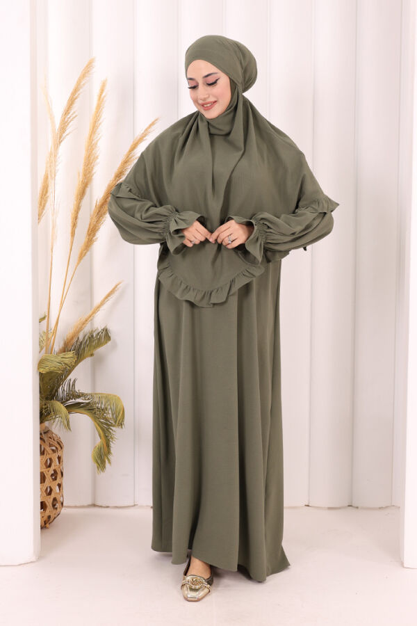 Sufleli Namaz Elbisesi 6034 Haki - 4