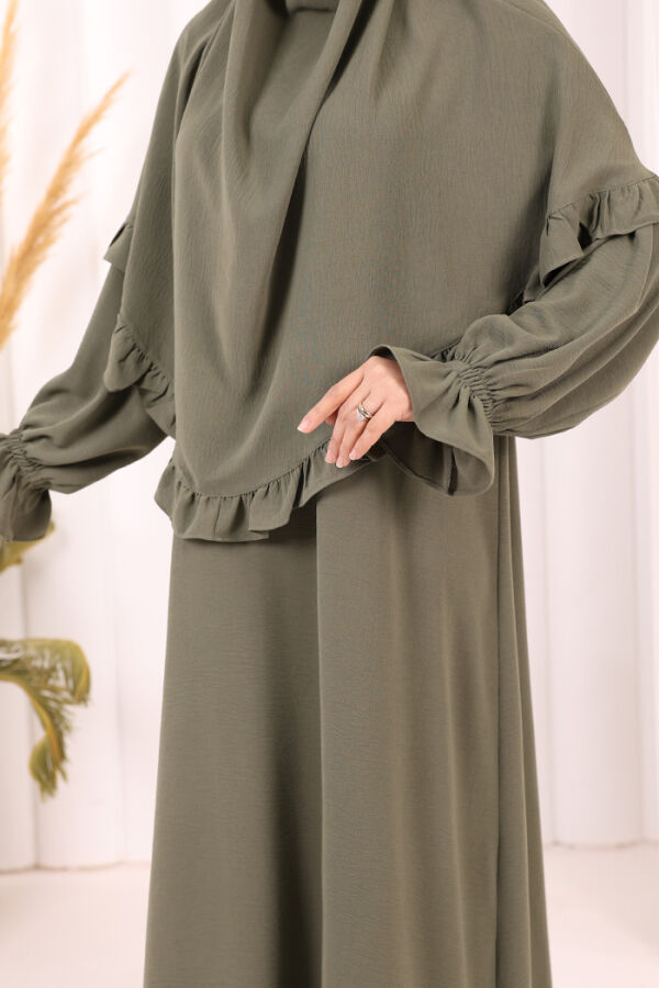 Sufleli Namaz Elbisesi 6034 Haki - 7