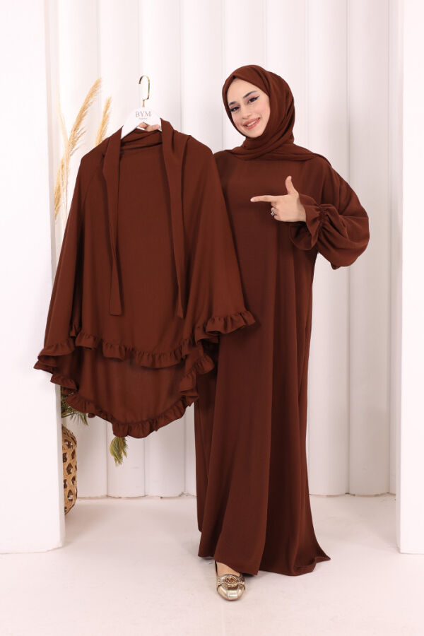 Sufleli Namaz Elbisesi 6034 Kahverengi - 1