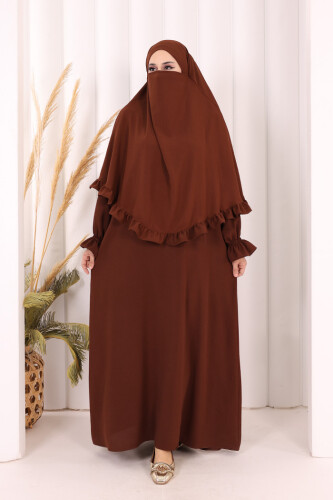 Sufleli Namaz Elbisesi 6034 Kahverengi - 2