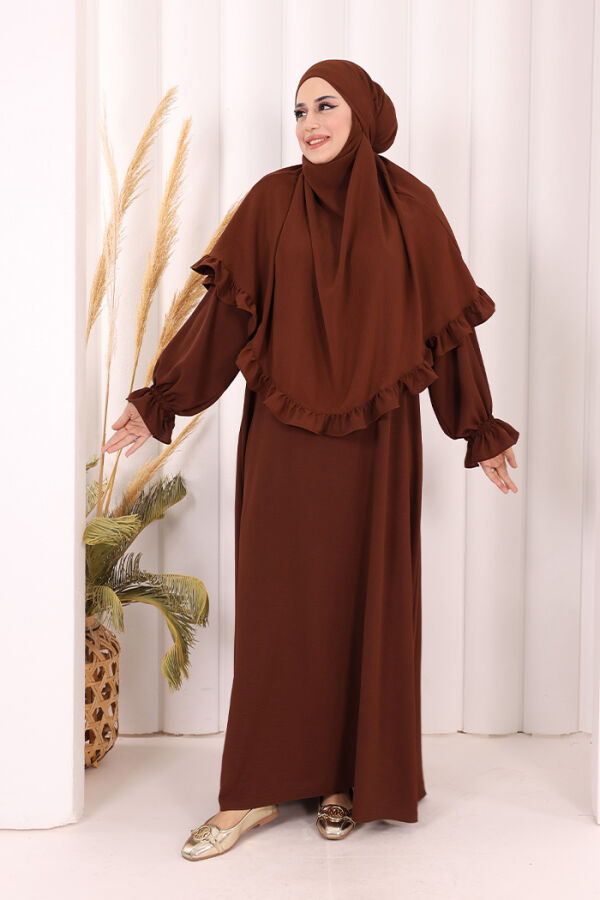 Sufleli Namaz Elbisesi 6034 Kahverengi - 3