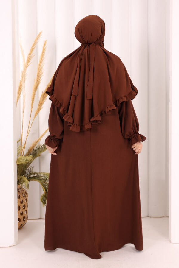 Sufleli Namaz Elbisesi 6034 Kahverengi - 5