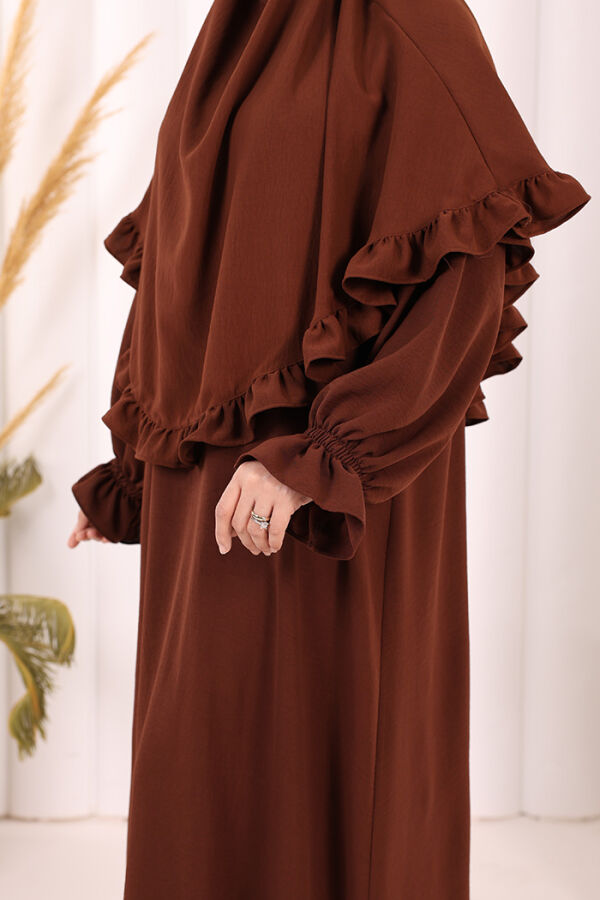 Sufleli Namaz Elbisesi 6034 Kahverengi - 7