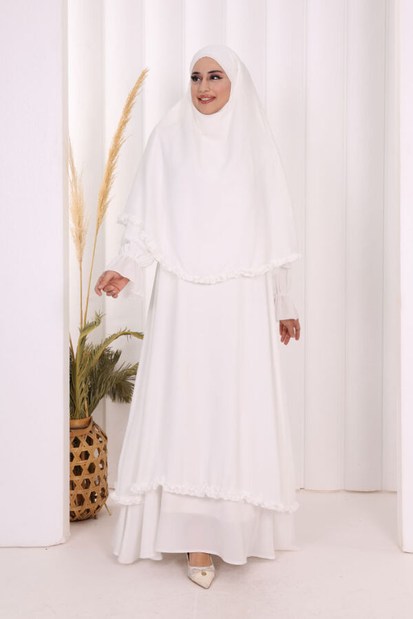 Sufleli, Şallı Elbise Üçlü Takım 3951 Ekru - 3