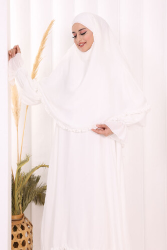 Sufleli, Şallı Elbise Üçlü Takım 3951 Ekru - 6