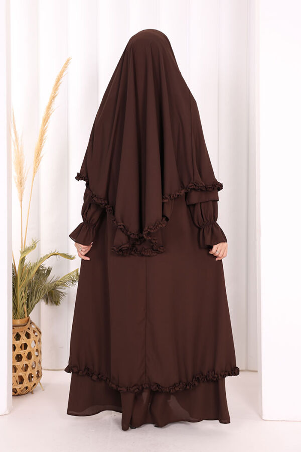 Sufleli, Şallı Elbise Üçlü Takım 3951 Kahverengi - 4