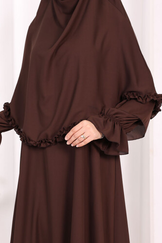 Sufleli, Şallı Elbise Üçlü Takım 3951 Kahverengi - 8