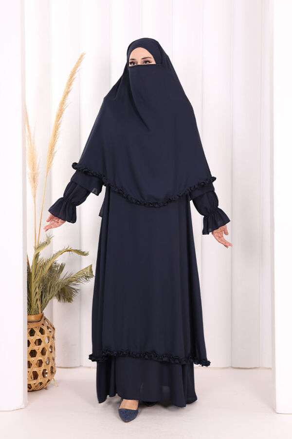 Sufleli, Şallı Elbise Üçlü Takım 3951 Lacivert - 1