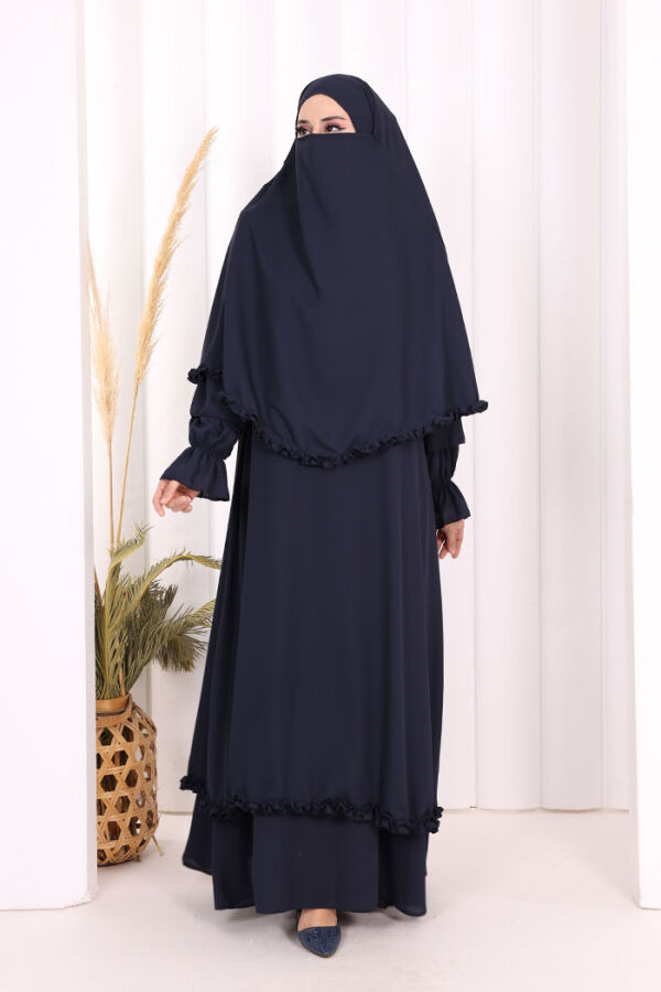 Sufleli, Şallı Elbise Üçlü Takım 3951 Lacivert - 2