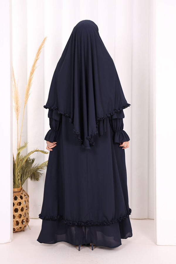 Sufleli, Şallı Elbise Üçlü Takım 3951 Lacivert - 4