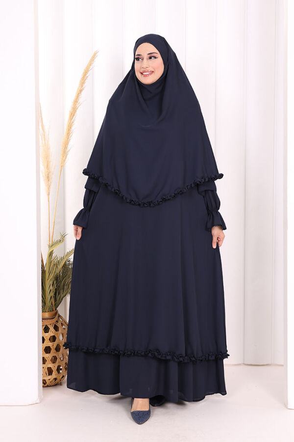 Sufleli, Şallı Elbise Üçlü Takım 3951 Lacivert - 6