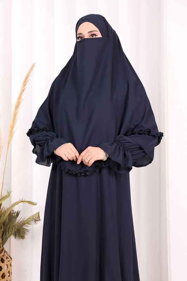 Sufleli, Şallı Elbise Üçlü Takım 3951 Lacivert - 7