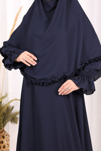 Sufleli, Şallı Elbise Üçlü Takım 3951 Lacivert - 8