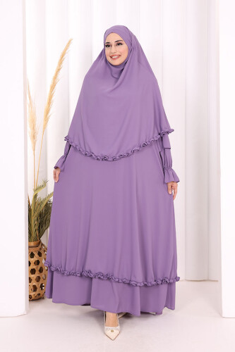 Sufleli, Şallı Elbise Üçlü Takım 3951 Lila - 4