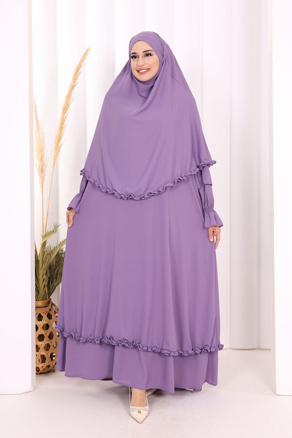 Sufleli, Şallı Elbise Üçlü Takım 3951 Lila - 4