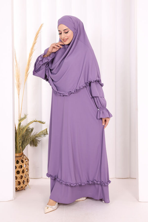 Sufleli, Şallı Elbise Üçlü Takım 3951 Lila - 5