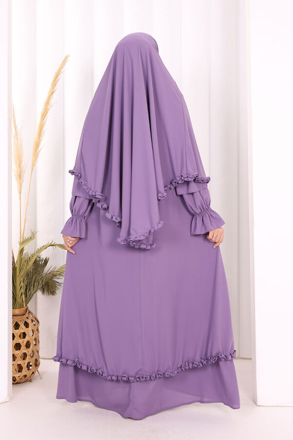 Sufleli, Şallı Elbise Üçlü Takım 3951 Lila - 6