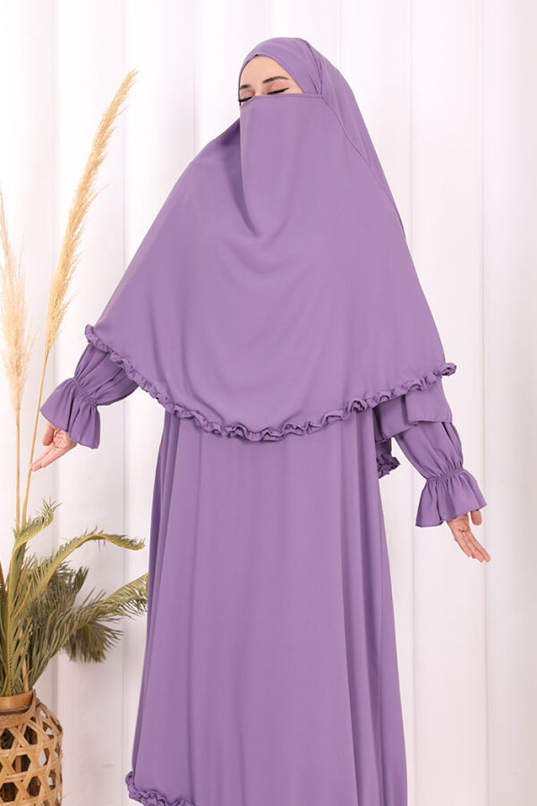Sufleli, Şallı Elbise Üçlü Takım 3951 Lila - 7