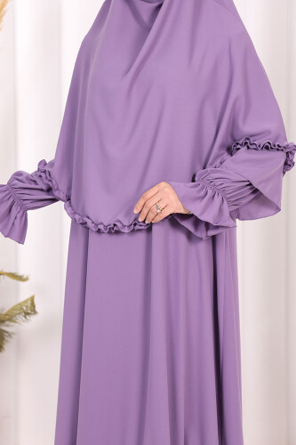 Sufleli, Şallı Elbise Üçlü Takım 3951 Lila - 8