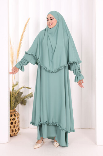 Sufleli, Şallı Elbise Üçlü Takım 3951 Mint