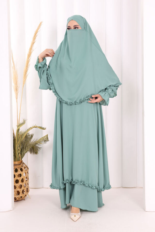 Sufleli, Şallı Elbise Üçlü Takım 3951 Mint - 2