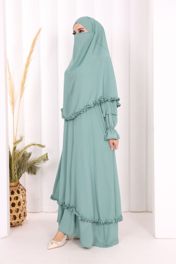 Sufleli, Şallı Elbise Üçlü Takım 3951 Mint - 3
