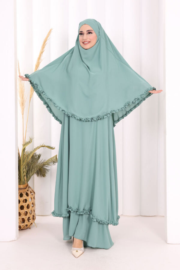 Sufleli, Şallı Elbise Üçlü Takım 3951 Mint - 4