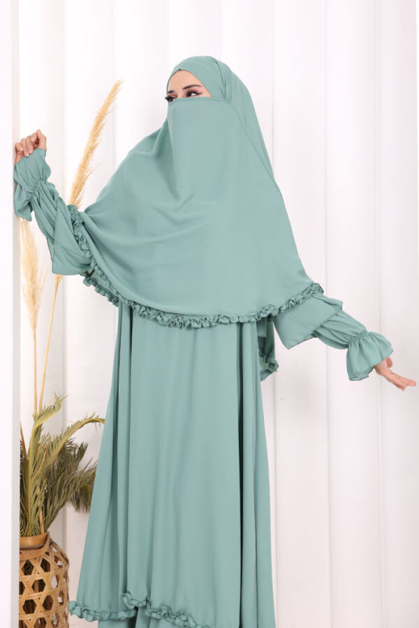 Sufleli, Şallı Elbise Üçlü Takım 3951 Mint - 6