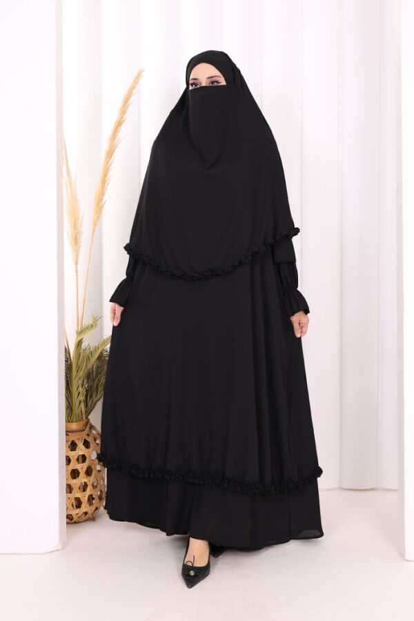 Sufleli, Şallı Elbise Üçlü Takım 3951 Siyah - 1