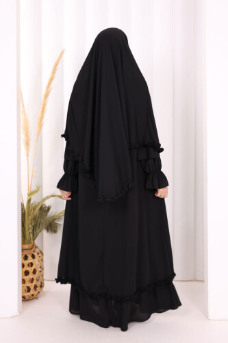 Sufleli, Şallı Elbise Üçlü Takım 3951 Siyah - 5