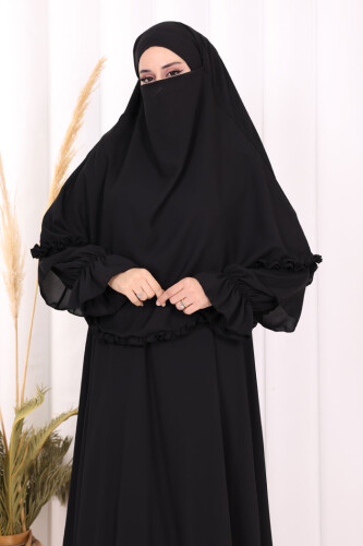 Sufleli, Şallı Elbise Üçlü Takım 3951 Siyah - 6